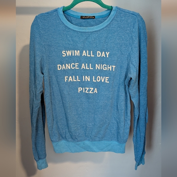 Wildfox Tops - Wildfox Blue Sweatshirt Swim All Day Dance All Night Fall In Love Pizza